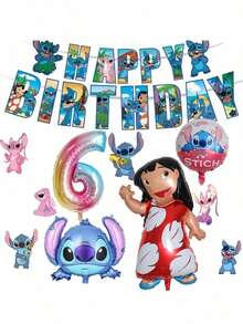 11pcs Lilo & Stitch Themed Birthday Decoration Set For Ages 1-9, Including Stitch-Shaped Balloons And 'HAPPY BIRTHDAY' Letter Banner, Perfect For Birthday Parties - Multicolor - View 14