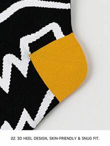 1/3 Pairs Men's Black & Yellow Guitar Letter & Music Note Artistic Design Combed Cotton Breathable Mid-Calf Socks, Suitable For Travel, Home, Office, Holiday Gifts - Multicolor - View 5