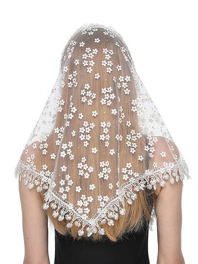 1pc Solid Color Floral Tassel Triangular Scarf, Suitable For Spring, Summer, Autumn