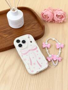 1件装时尚珍珠蝴蝶结手链 + 蝴蝶结花朵图案加厚防摔精准开孔镜头保护手机壳，兼容 17/17 Pro/17 Pro Max/17 Air/16/11/16 Pro/16 Plus/16 Pro Max/16e/15 Pro Max/13/14/12/11/7G/8P 和 Galaxy、Transsion - 白色 - 查看 7