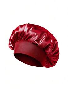 1pc Silk Sleep Cap, Satin Hair Cap, Women Wide Brim High Elasticity Cap, Silk Sleep Cap, High-End Satin Hair Care Cap, Curly Hair Silk Headband (Black And Gold)