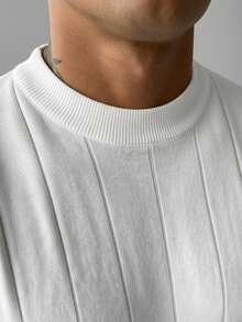 GRDR Men's Contrast Trim Crew Neck Short Sleeve Knit Sweater, Slim Fit Casual High-End Versatile Daily Wear, Designer Men Knit Sweater - White - View 4