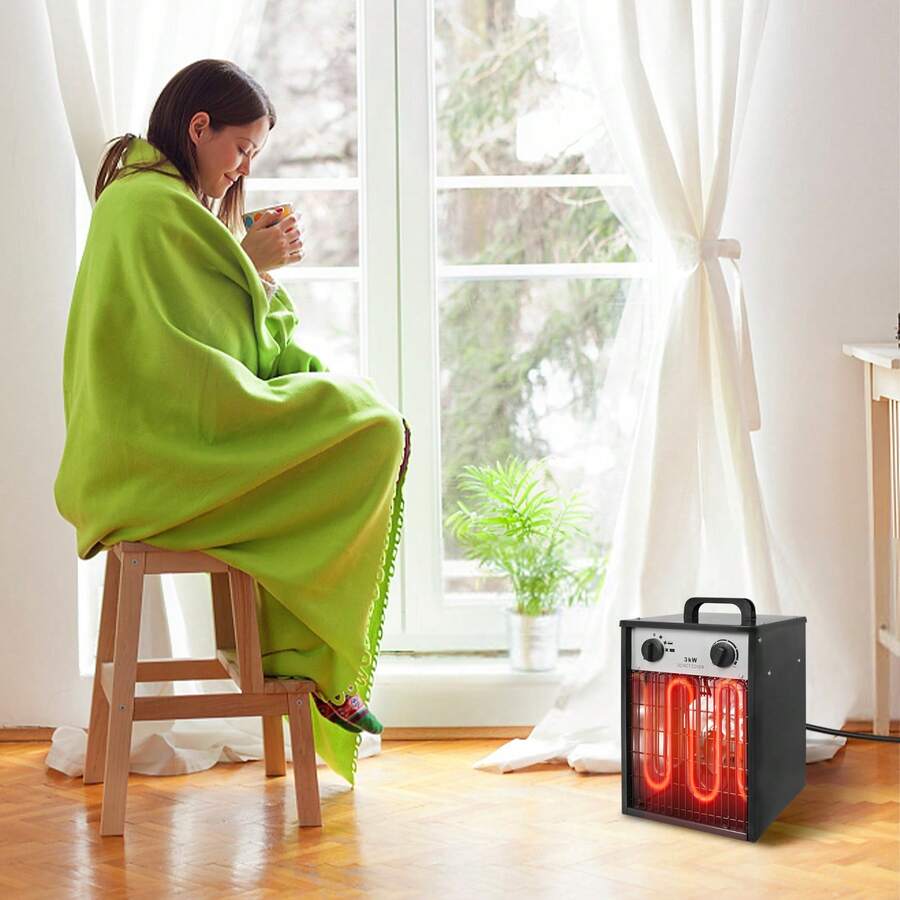 LILIIN Electric Fan Heater, 220V Construction Heater, Electric Heater, Radiant Heater, Heating Device, Fan Heater With Thermostat, Electric Heater With 4 Heat Settings (3 KW) - Black - View 1