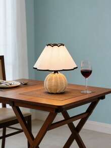 1pc USB Powered Bohemian Rattan Pleated Desk Lamp, Nordic Ins Style Soft Lighting Bedroom Bedside Lamp, Boutique Hotel Decor Cute Night Light - White - View 4