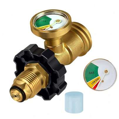 Medidor de Gas LP para Propane Tank Pol Tipo Mexicano a QCC1, Latón Medidor Adaptador para Tanque de Gas de 10-45 kg, con Cubierta Antipolvo y Puntero Brillante Por Noche