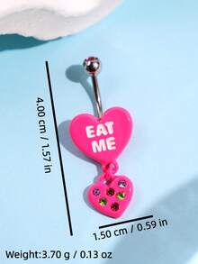1pc Y2K Stylish & Cute Personalized Fashion Delicate Pink "EAT ME" Heart Pendant Navel Piercing Body Jewelry For Women - Multicolor - View 5