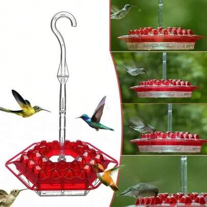 Generic  Hummingbird Feeder, Sweety Hummingbird Feeders For Outdoor Ant And Bee Proof, Wind Chime Hummingbird Feeder,  Hanging Red Hexagonal Hooked Hummingbird Feeder Garden Bird Feeder