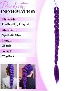 26-Inch Long Purple Elastic Hair Tie, Anime Cosplay Wig, Ponytail Style, Suitable For Female Wear ,Rubber Bands ,Scrunchies ,Hair Rope ,Elastic Hair Tie Elastic Band - Multicolor - View 2