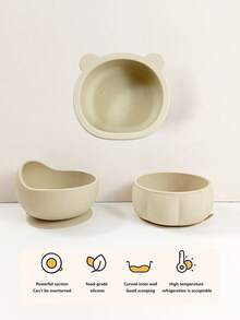 1个米色硅胶婴儿碗，大开口，底部防滑吸盘，柔软舒适，适合日常喂食 - 杏色 - 查看 4