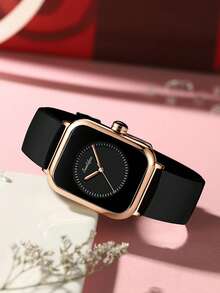 1件时尚独特设计的女士石英表，简约风格，适合各种场合，时尚必备单品，适合约会、聚会，也是送给朋友的好礼物。 - 黑色 - 查看 5