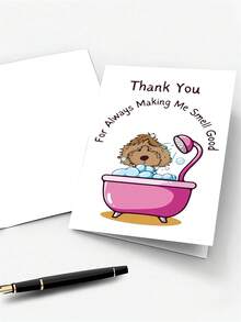 1pc Dog Grooming Thank You Card With Envelope, Pet Groomer Appreciation Greeting Card, Cute Dog Bath Illustration, Holiday Gratitude Notecard For Dog Salon - one-size - View 7