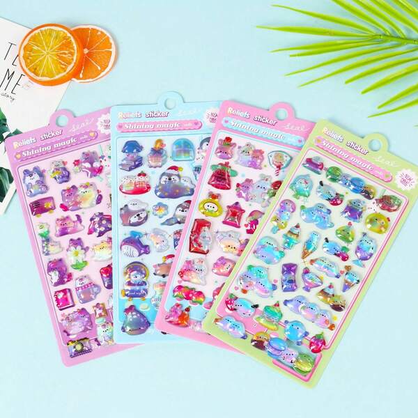 Shining Crystal Epoxy Stickers, Cute Animal Sugar Drop Seal Stickers, Waterproof 3D Relief Stickers, Suitable As Reward Gifts, DIY Decorative Stickers For Water Bottles, Refrigerators, Phones Case, Notebooks
