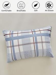 1/2pcs Blue Minimalist Plaid Printed Polyester Pillowcases, Soft Breathable Pillow Shams, Modern Throw Pillow Cover For Sofa Couch, Without Insert - Blue - View 2