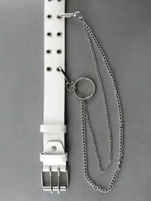 女士朋克风白色装饰腰带，多功能独特高端设计链条牛仔腰带，带孔眼 - A - 查看 6