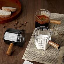 5oz/150ml Glass Measuring Cup With Wood Handle & Scale – Espresso Coffee Extraction & Milk Frothing Pitcher, Multi-Purpose Measuring Cup For Coffee, Tea, Syrup (Smoke Grey) - Grey - View 8