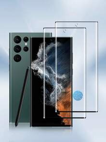 2 piezas de protector de pantalla de vidrio templado curvo compatible con Samsung Galaxy S23 Ultra, compatible con desbloqueo de huella digital, resistente al agua, antihuellas, antiarañazos y antichoques - transparente - Ver 49