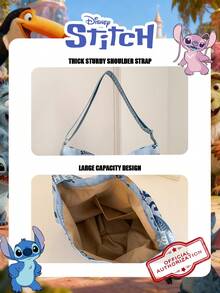 Disney 1个迪士尼官方授权史迪奇图案手提包，可爱卡通印花单肩包，休闲购物袋，可调节肩带，轻便手提包，女士/女孩/学生的理想之选 - 非常适合秋季/春季/外出/购物/情人节 - 藍色 - 查看 10