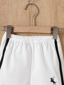 2pcs Toddler Boys' Gentleman Style Outfit, White Collar Sleeveless Top With Black Striped Decorative Shorts, Embroidered Pattern, Loose Fit, Comfortable, Summer - White - View 6