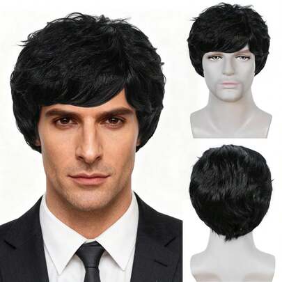 男士短发假发 灰色男士假发 短款灰色假发 英俊男士假发 日常蓬松造型 男士假发 男士合成假发 花花公子风格 搞笑老男人 万圣节角色扮演 圣诞派对