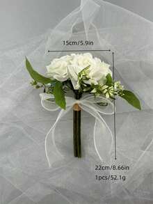 1pc Mini Bridesmaid Rose Bouquet, Artificial Flowers, Suitable For Weddings, Parties, Photo Decoration, Valentine's Day - White - View 3