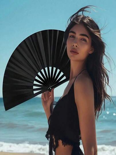 1 chiếc quạt tay gấp bằng tre cỡ lớn, quạt tay gấp bằng vải chất lượng cao, phụ kiện làm mát cầm tay nhẹ, có thể gấp gọn, quạt lễ hội, khung tre dày, vật trang trí làm mát, quà tặng cho phụ nữ, nam giới, bé gái và bé trai, màu đen, làm mát mùa hè, bãi biển, du lịch