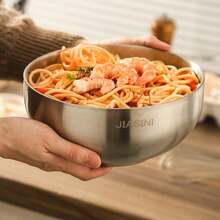 1-5 Pcs Stainless Steel Double Layer Bowl Set - Round Noodle And Soup Bowls, Large Diameter And Deep Capacity - Suitable For Home Use, Keeps Food Warm/Cold - Silver Double-layered Bowl - View 10