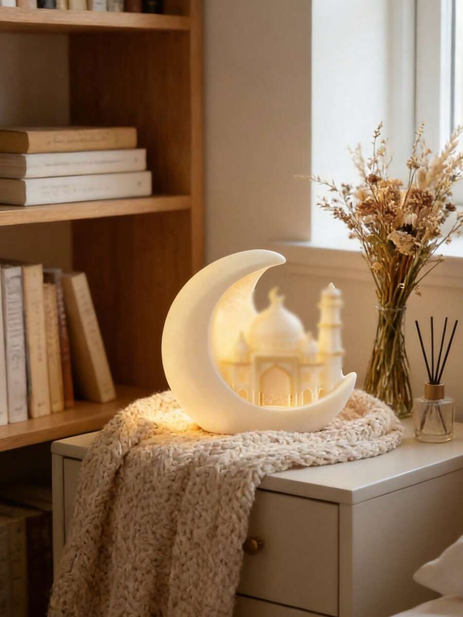 1个3D月亮城堡和星星硅胶模具，可重复使用，耐热，易脱模，易清洗，适用于制作蜡烛/石膏/树脂/粘土/手工皂，DIY家居装饰，工艺爱好礼品 - 白色 - 查看 1