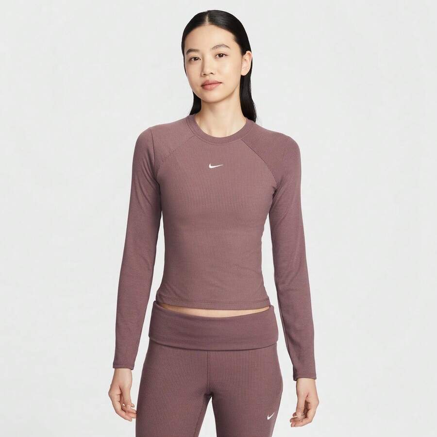 Nike 女士 AS W NSW CHILL KNIT RIB LS TOP 长袖T恤 针织无领长款 TIF0237-502 - 紅色 - 查看 1