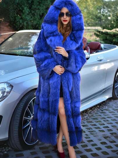 FHILLINUO 1 pieza Abrigo de mujer de piel sintética, azul marino con parches de piel sintética negra en las puntas, con capucha, elegante, largo, con corte oversize, adecuado para vacaciones, uso diario, viajes, té, citas, aeropuerto, Navidad, Acción de Gracias, Año Nuevo, vacaciones de otoño/invierno