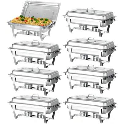 Chafing Dish Buffet Set 2/4/5/6/8/10 Pack 8QT Stainless Steel Food Warmer Chafer Complete Set For Home Party, Buffets, Wedding