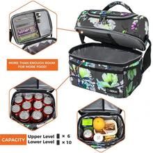 Elegant Insulated Lunch Bag For Women, Spacious Double-Layer Meal Prep Container, Leak-Resistant Lunch Cooler With Dual Compartments, Soft-Sided Tote For Professional And School Use, Stylish Floral Gray Design - Multicolor - View 4