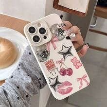 Cherry Lip Pattern Phone Case, Cute Phone Protective Cover, Phone Accessory Compatible With IPhone - Antique White - View 3