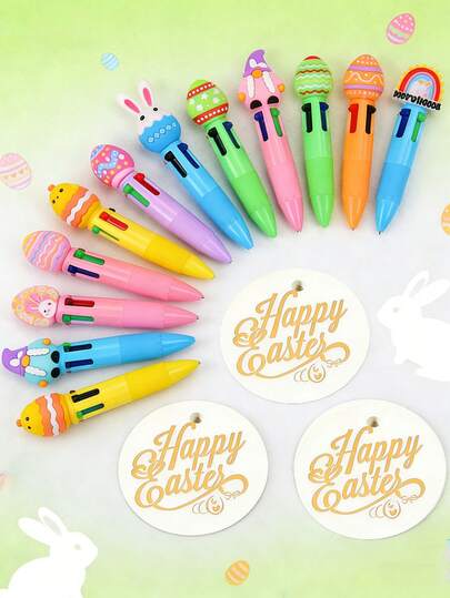 20pcs Easter Cartoon 4-Color Ballpoint Pens Set, Including 10 Random Ballpoint Pens And 10 Cards, Cartoon Rabbit And Easter Egg Patterns, Colorful Retractable Neutral Pens, Suitable For Detailed Drawing And Marking, Ideal For Easter Party Gifts, Student Stationery, Holiday Decorations, Office Supplies, And Back-To-School Gifts
