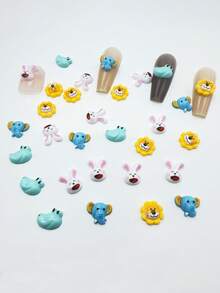 30 pièces 8-10 mm Mignons mini DIY Kawaii Personnages d'animaux en résine plate dos pour scrapbooking, nail art, manucure, figurines décoratives, accessoires pour ongles - Multicolore - Voir 2