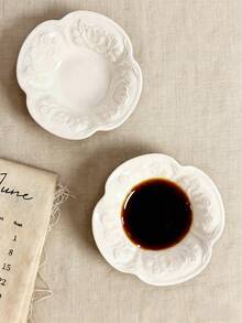 8/6/4件套复古美式压花白玫瑰盘，4英寸，优雅壁龛设计，精致蘸酱碟，桌面调味碟，家用酱油醋碟，蘸酱碗，寿司店蘸酱碟，适用于烤箱和微波炉 - 款式 - 查看 6