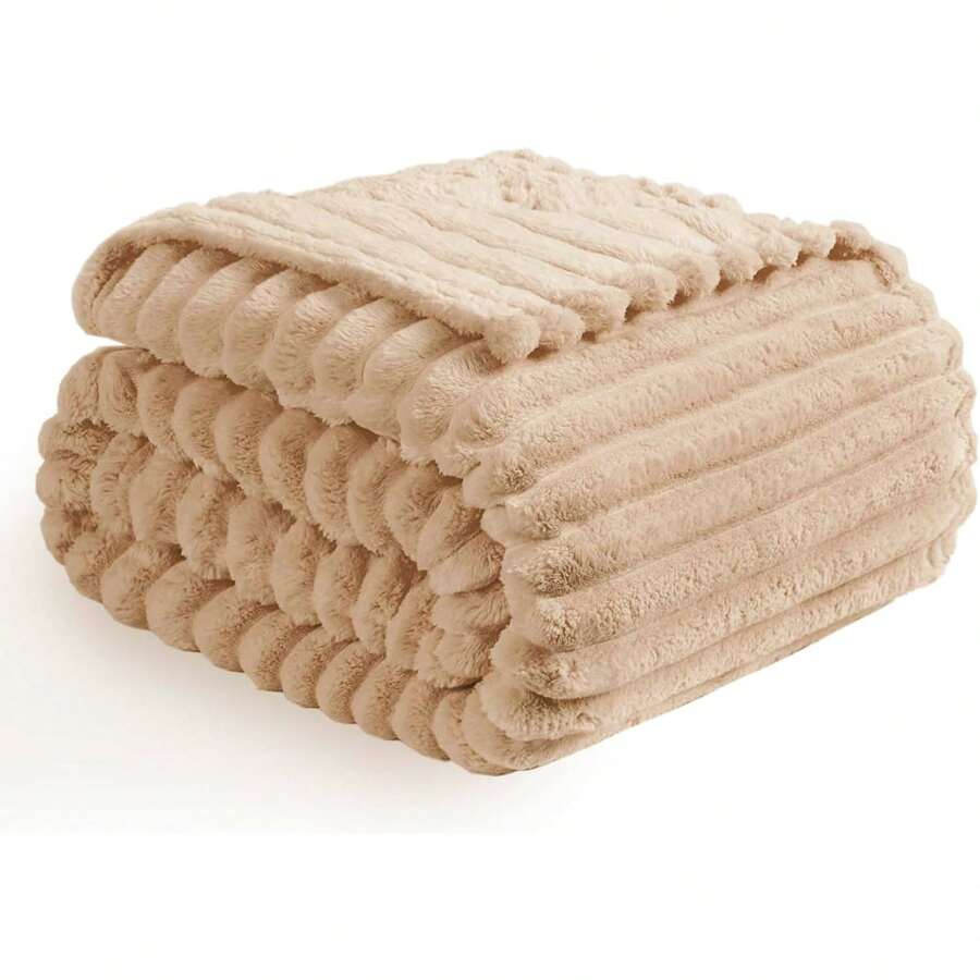 Striped Flannel Fleece BlanketUltra-Soft, Lightweight, White Blanket, Throw/Twin/King Sizes, ClassicStripe Pattern, Multi-Color, Ldeal For BedCouch, Travel, Camping, Al Seasons, Home Bedroom Decor, Gift Ldea.Cozyvibes - Màu Khaki - Xem 1
