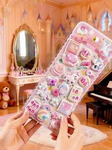 1张随机可爱动物贴纸套装 - 装饰性自粘泡沫贴纸，适用于手工、剪贴簿、日记和DIY项目 - 可爱的小动物图案（多种颜色）粉色兔子和泰迪熊 - 彩色 - 查看 2