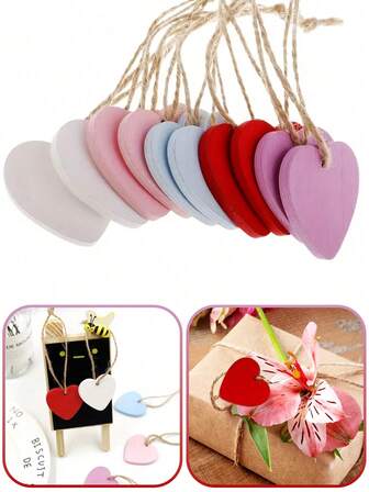 50pcs Vintage Wooden Heart Shaped Pendant Decorations - DIY Gift Packaging Accessories, Suitable For Valentine's Day, Wedding, Birthday, DIY Home Crafts, Tray Decor Pendants, Gift Wrapping, Valentine's Day Decor, Valentine's Day Gifts, Valentine's Day Party
