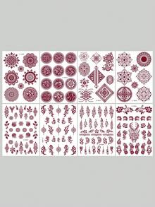 8 Sheets Of Complex Mandala And Geometric Pattern Temporary Tattoo Stickers - Elegant Brown Ink Body Art Stickers With Floral, Diamond, And Decorative Patterns, Waterproof Self-Adhesive Tattoos, Suitable For Adults And Teenagers, Perfect For Festivals, Parties, Beach Days, And Bohemian Daily Styling, Multiple Design Sets(8pcs/4pcs) - Brown - View 9