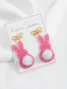 Đôi bông tai hình thỏ dễ thương bằng acrylic lấp lánh, kèm đuôi bông xù, dành cho lễ Phục sinh. - phong cách 1 - Xem 4