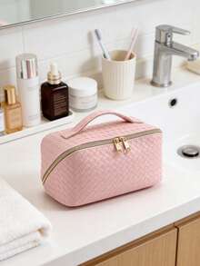 1个超大容量旅行化妆包，防水PU皮革化妆包，多功能洗漱包，女士便携手提包，双层化妆品收纳包，适合度假、海滩、浴室、卧室收纳，父亲节礼物，返校礼物，学校假期旅行必备，女士旅行包护肤包洗漱包旅行洗漱包度假必备女士旅行包大容量包 - 彩色 - 查看 8