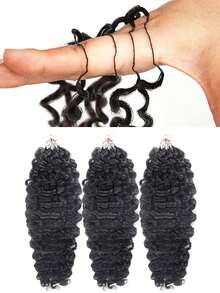 第三代 7包/350克缅甸卷曲钩编羽毛辫真人发，100% Remy真人发，微预环，350克全头波西米亚风缅甸卷曲钩编真人发接发，羽毛线无缝隐形接发 - Natural Black - 查看 10