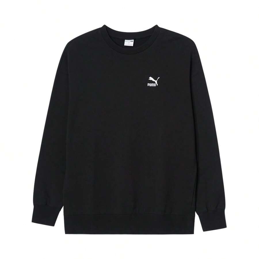 Puma 男女通用圆领长袖针织卫衣，情侣运动卫衣，62610901，秋/春季 - 黑色 - 查看 1