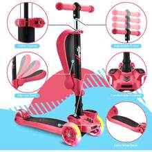 Hurtle Scooter de 3 Ruedas para Niños y Niñas 1 Año en Adelante, Patin del Diablo, Luces LED en Las Ruedas, Manillar Ajustable y Asiento Plegable, Modo Sentado o de Pie con Freno - 1 - Ver 5
