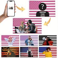 1pc Customized American Flag - Add Your Own Image And Text - Face Cutout - Suitable For Birthday, Wedding, Halloween, Christmas, Party, Father's Day, Mother's Day, Valentine's Day, Easter, Home Decor, Anniversary, Graduation, Housewarming, Birthday, Sofa, Bed, Car, Tea Room, Bedroom, Living Room, Indoor Home, Outdoor Flag - Can Also Be Used For Custom Tapestry, Garden Flag, Custom Flag - Pink America Flag - View 2
