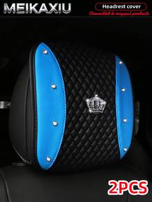 MEIKAXIU 1/2pcs Soft Leather Embroidered Rhinestone Bling Bling Crown Car Headrest Cover, Comfortable Car Decor Accessories - PU Leather Color-blocked Embroidered Diamond Crown - View 22