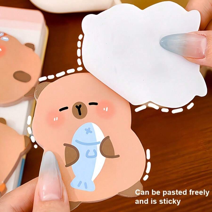 3 sets de 60 piezas/set de notas adhesivas con forma de capibara, fáciles de desprender, adecuadas para recordatorios, registro, contabilidad, aprendizaje, oficina, bodas, recompensas en el aula, Navidad y talla grande escenarios - Multicolor - Ver 1