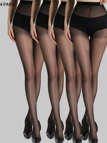 1pc Women's Ultra-Thin Fashionable Sheer Black Pantyhose - Black - View 17