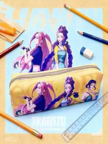 1个KPOP女巫狩猎主题文具笔袋，PU拉链单层笔袋，返校必备，学习用品，文具节日礼物，派对礼品 - 彩色 - 查看 5