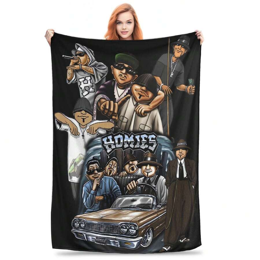 Lil Homies Minimalist Blanket| Polyester, Digital Print, Mixed Color, Fabric, All Seasons, Ideal For Afternoon Nap, Office Breaks, Casual Travel, And Simple Home Lifestyle.-280gsm - Multicolor - View 1